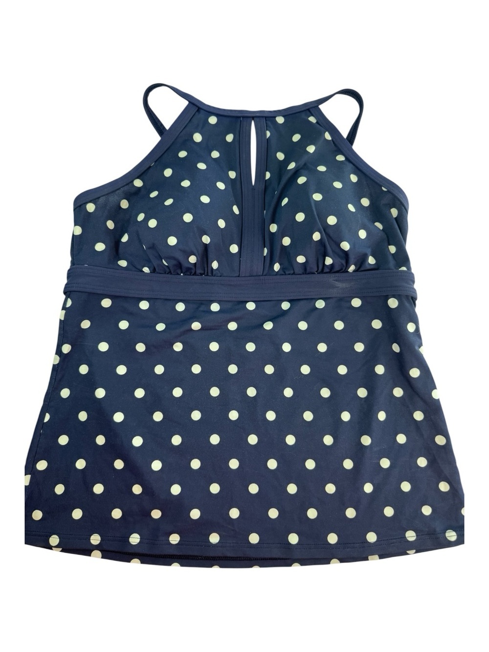 Lands' End tankini top navy blue white polka dot size 10